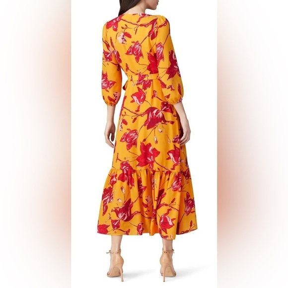 Color Me Courtney Eleanor Yellow Wrap With Pink Flowers Floral Dress Size Small - Picture 3 of 15
